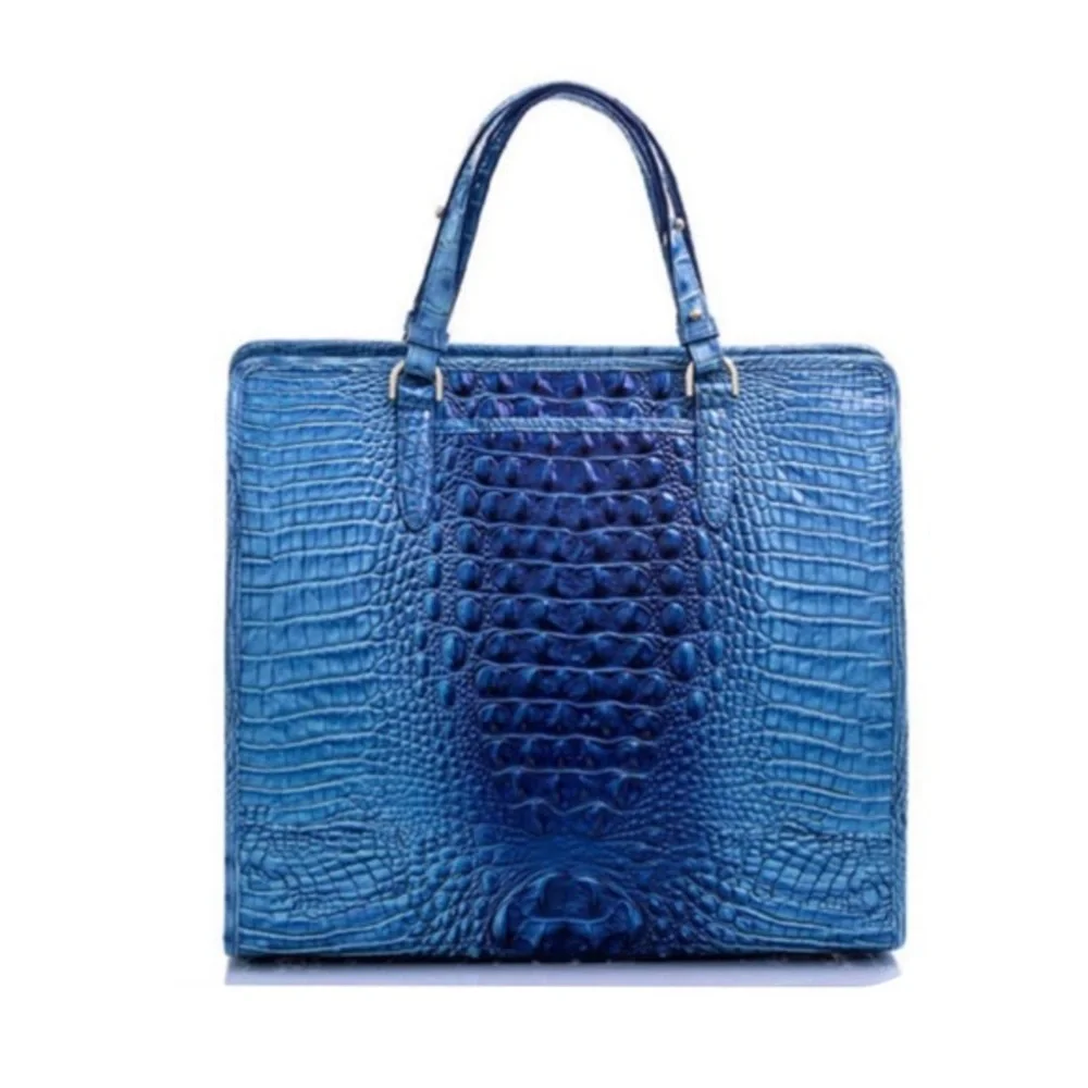 NWT BRAHMIN TIA ELECTRIC BLUE OMBRE MELBOURNE CROC-EMBOSSED LEATHER SATCHEL‎